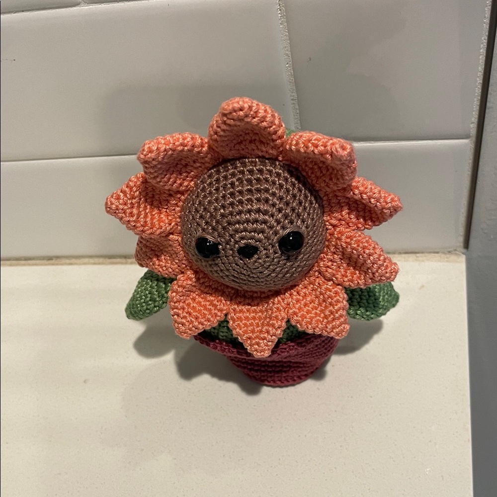 Flower Child Sunflower Bear Hand Crafted Figure and Pot Amigurumi Crochet Decor - Picture 2 of 13